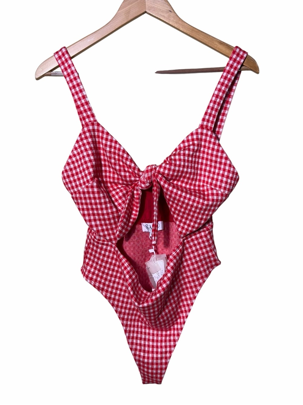 New Sabo Skirt Red Gingham Cutout Bodysuit Size Large Coquette Summer